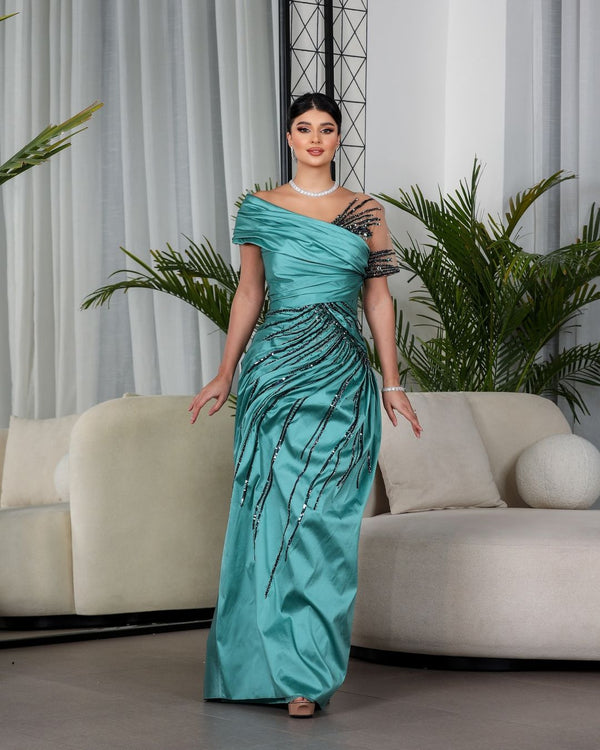 Luxury Beading Draped Mermaid Women Evening Dress