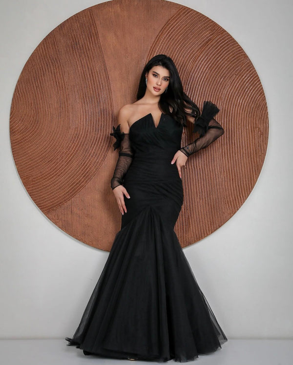 Elegant Casual Black  Mermaid Tulle Party Dress