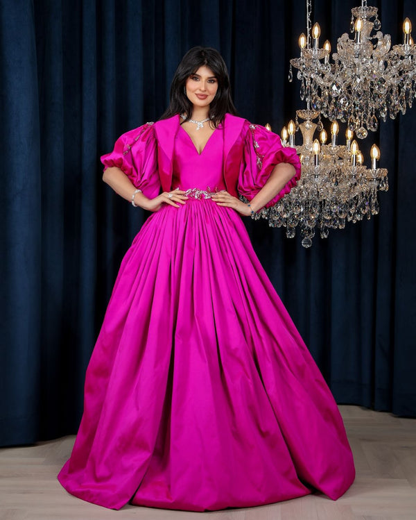 Puff Sleeve Back with Sashes Dubai Long Evening Dresses