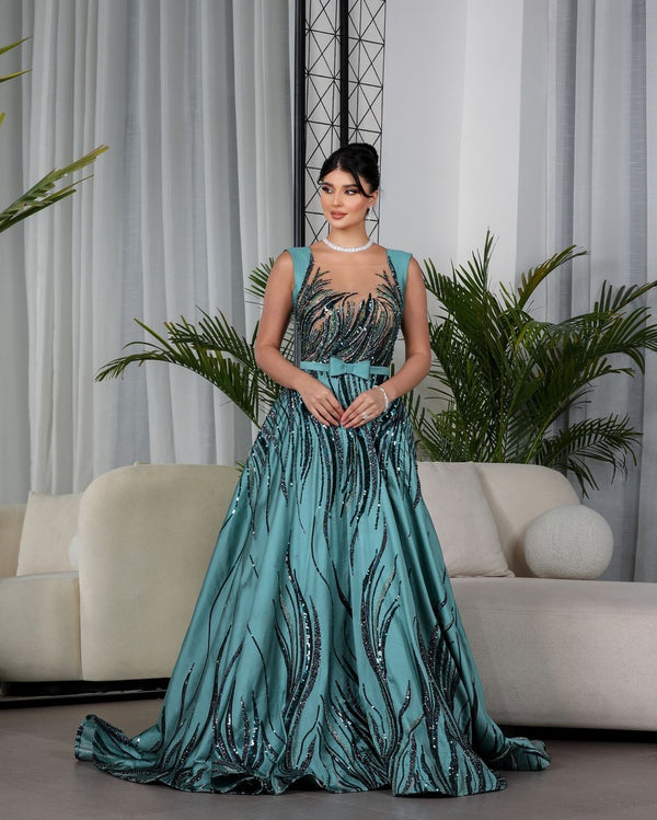 Luxury Beading Draped with Bow Sashes  Evening Dress