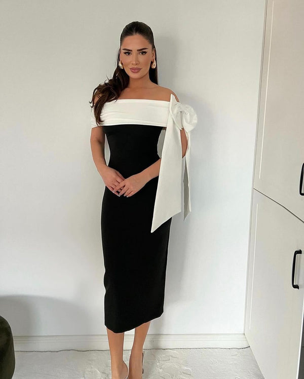 Simple Black Strapless Mermaid Knee Length Evening Gowns