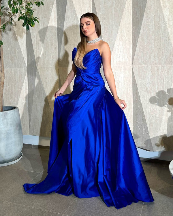 Royal Blue Satin Sweetheart African Dresses