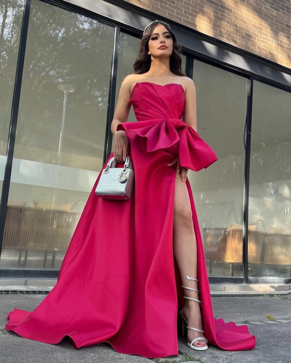 Rose Red Sweetheart Neck A-line Satin Prom Dress