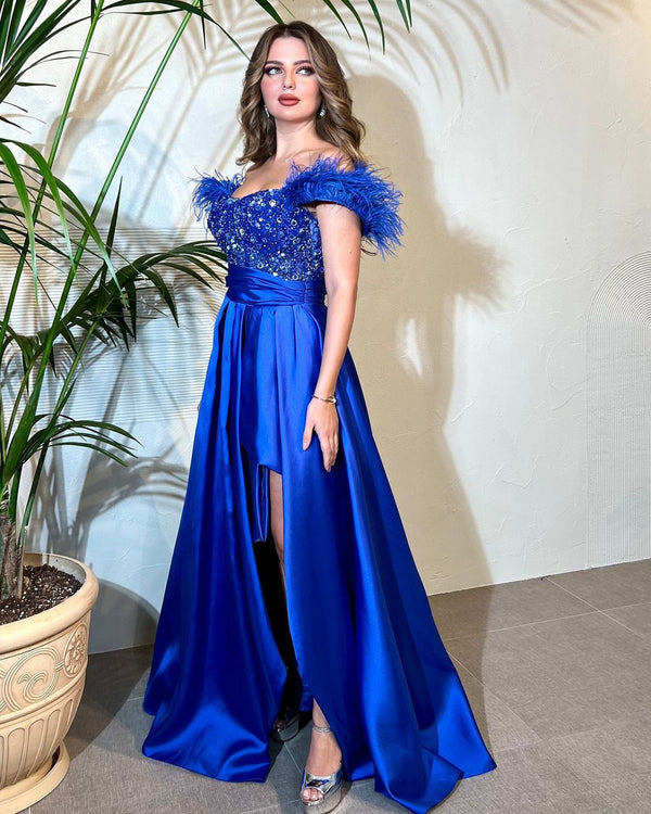Royal Blue Sweetheart Off Shoulder Evening Dress