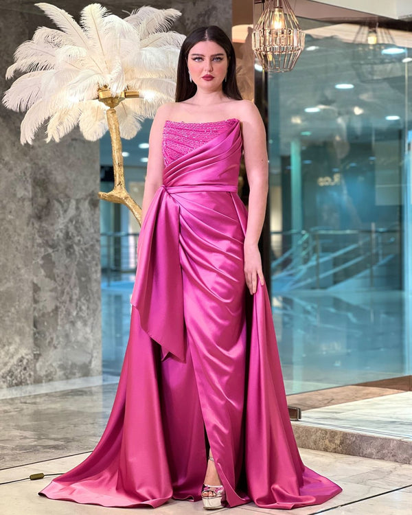 Elegant Arabic Mermaid Long Fuchsia Evening Dresses