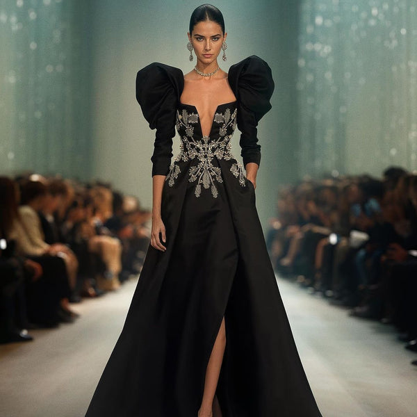 legant Deep V Neck A-Line Beading Party Dress