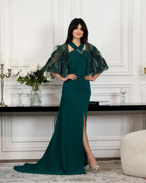 Luxury Criss-Cross Neck Satin Mermaid Evening Dress