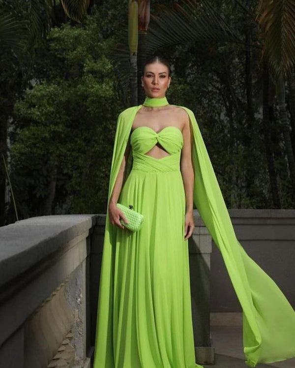 Elegant Cape Sleeves Evening Dresses