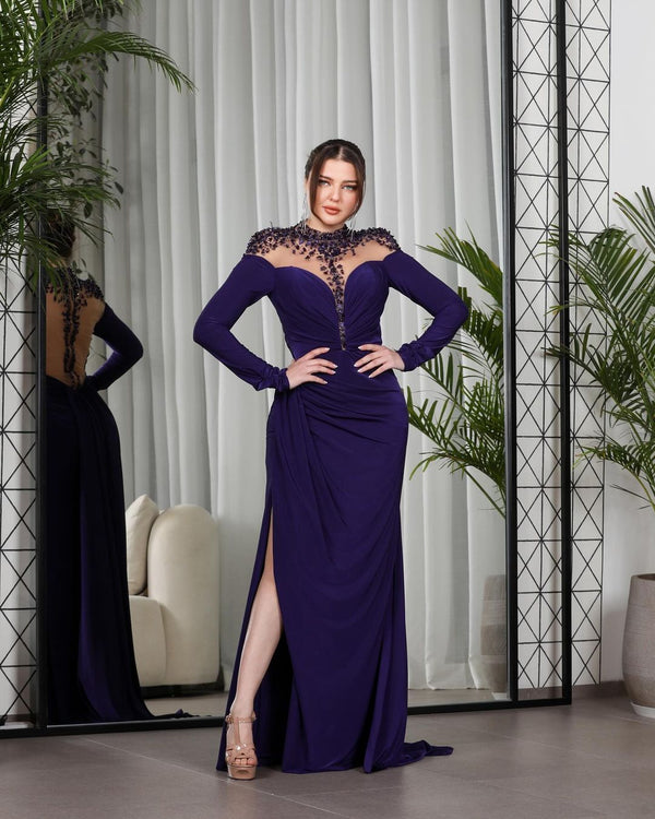 Luxury High Satin Mermaid Ball Gown Evening Dress