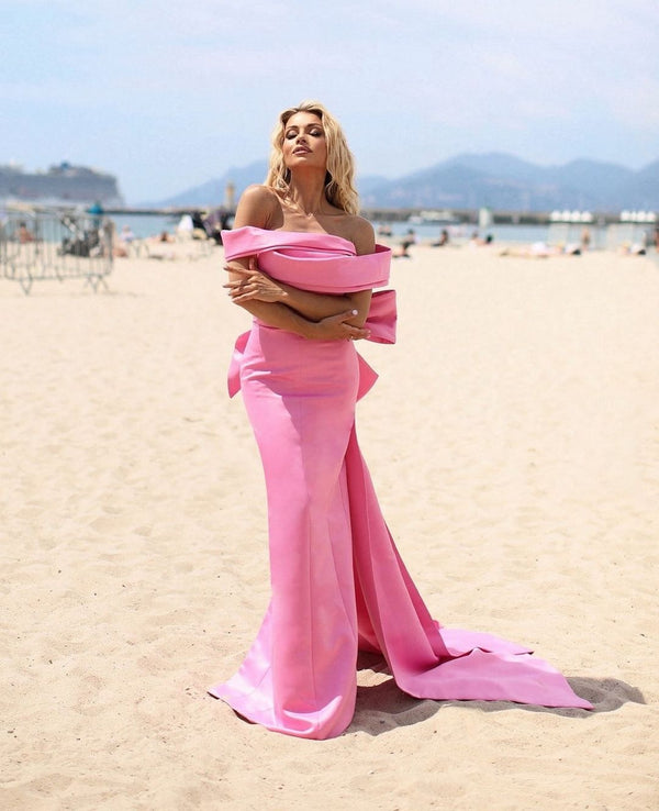 Hot Pink Strapless Off Shoulder Mermaid Prom Dress