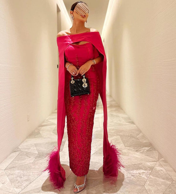 Elegant Boat Neck Cape Sleeve Evening Dresses