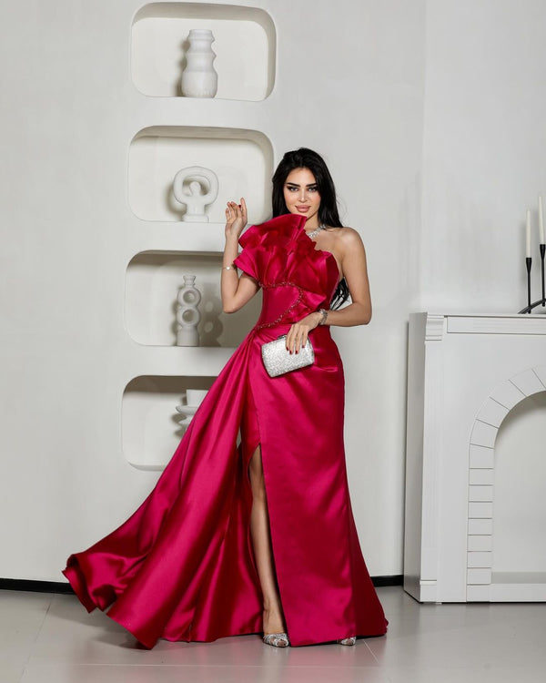 Elegant Strapless Mermaid Side Slit Satin Party Dress