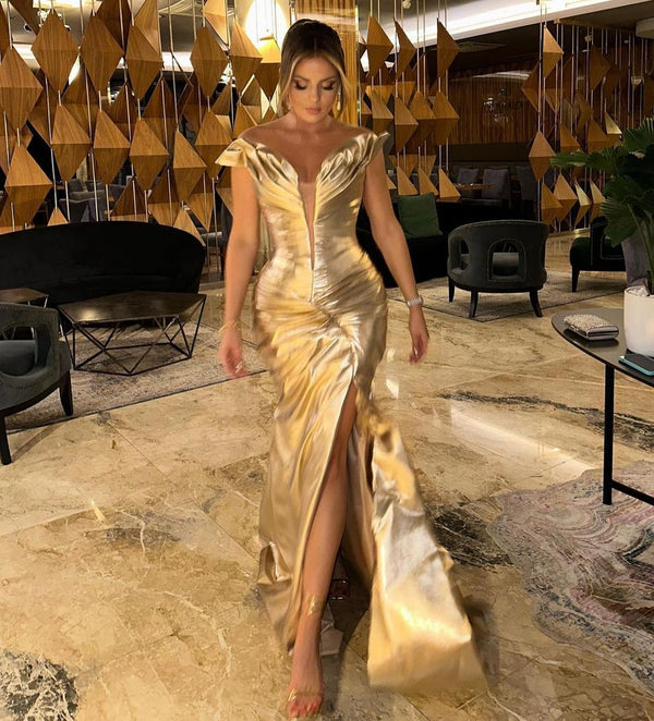 Sexy Satin Deep V Neck Silk Party Socialite Style for Women