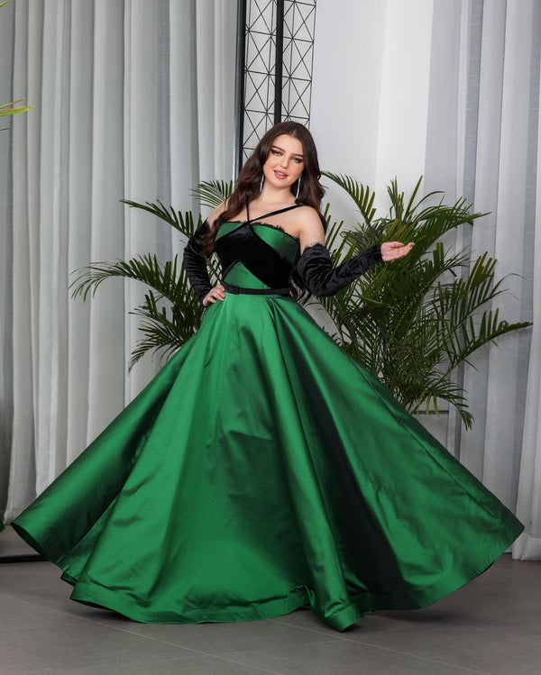 Elagant Halter Strapless Bright Green Evening Dress
