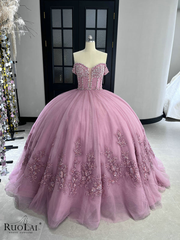 JJ250702-6 Pink Sweetheart Neck Beaded Sequins Quinceanera Dresses