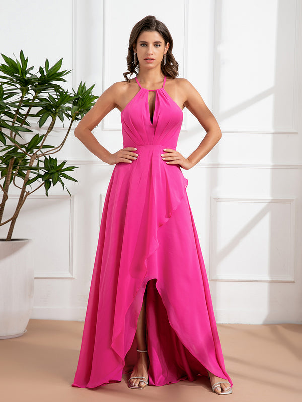 Sexy Halter Sleeveless Hollow Chiffon A Line Brides Dress