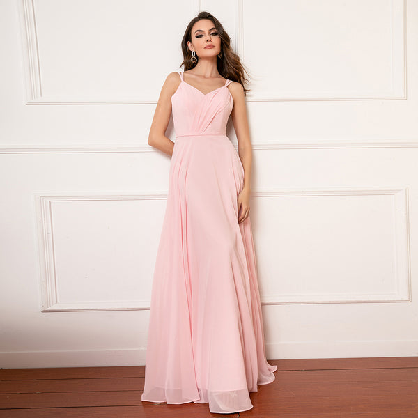 Simple Spaghetti Strap Sweetheart Neck Chiffon Bridesmaid Dress