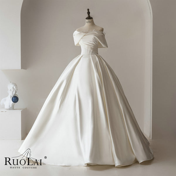 Elegant Satin Off Shoulder Strapless Ball Gown Wedding Dresses