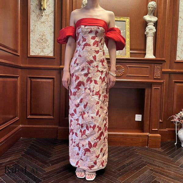 LDC6622 Red Embroidery Flower Party Dress for Lady