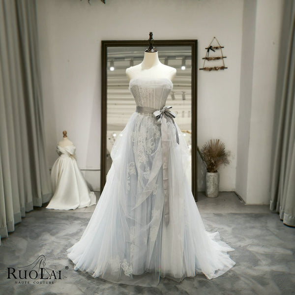 Elegant Strapless Girl Bow Tulle Evening Dress