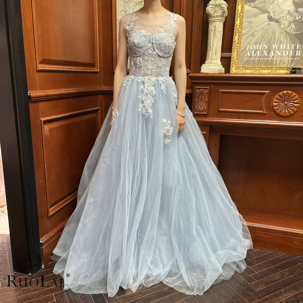 LWC6669 Elegant 3D Flowers Lace Tulle Scoop Neck Party Dresses