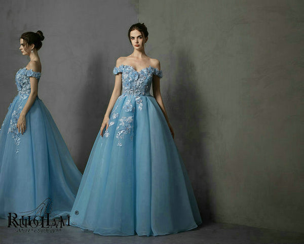 LWC6751 Elegant Off-the-shoulder Appliqued Tulle Party Dresses