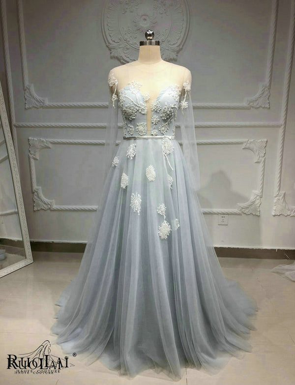 LWC6753 Elegant Scoop Neck with Cape Sleeves  Evening Gown