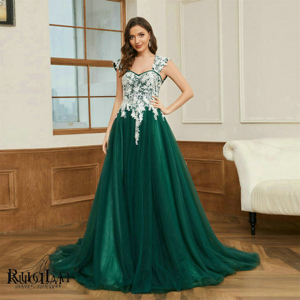 LWC6767 Green Tulle Sweetheart Neck Appliqued Party Formal Dresses