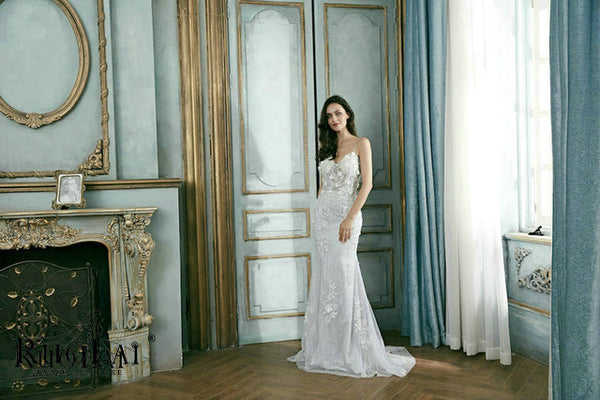 LWC6782 Luxury Beaded Lace Spaghetti Strap Mermaid Party Dress