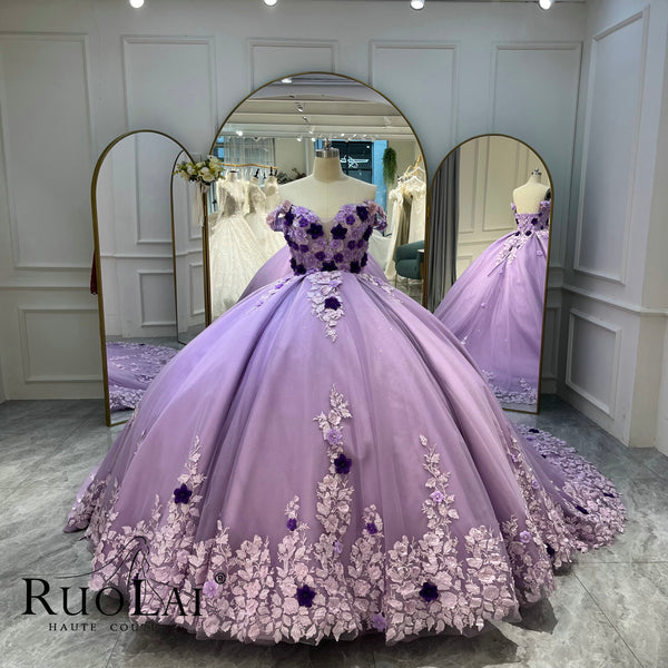 Guilter 3D Flowers Applique Beading Sequins Quinceanera Dress