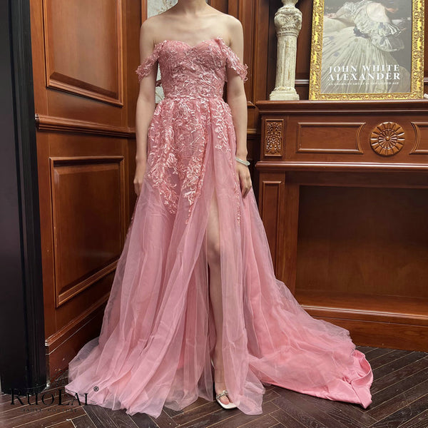 LWC6803 Sexy Sweetheart Lace Hot Pink Evening Gowns