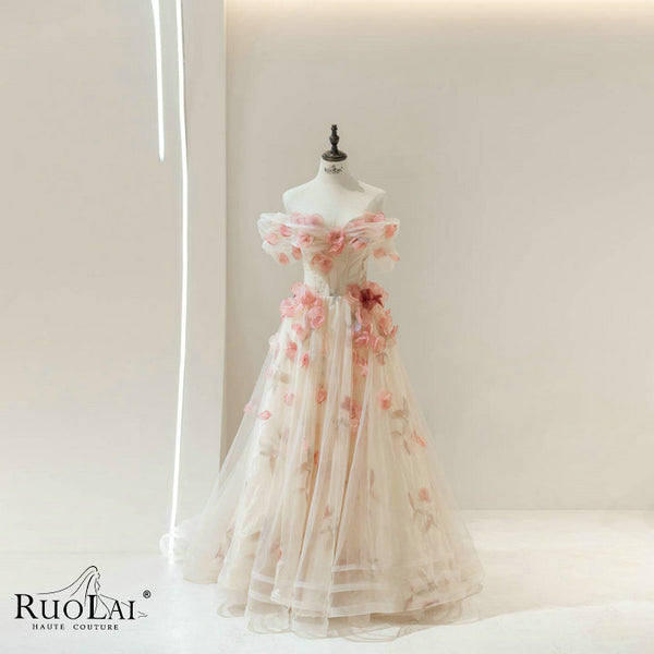 LWC6827 Sweet Style 3D Flower With Pearls Women Evening Dresses