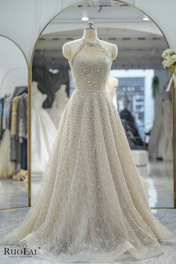 LWC6828 Elegant Halter Beads Gowns for Women Evening Dresses