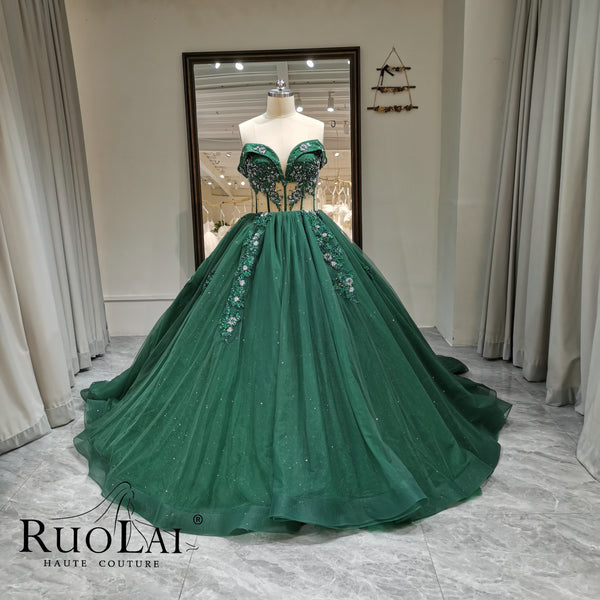 Emerald Green Heavy Beading Sequins Sweetheart Neckline Graduation Gowns