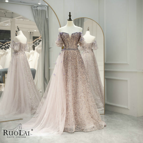 LWC6876 Stunning Sequined Purple 3D Flower Evening Dress