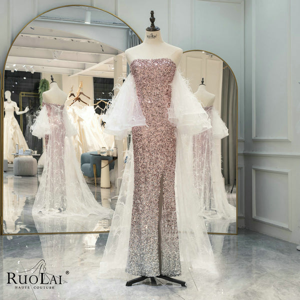 LWC6880 Stunning Mermaid Tulle Strapless Sequined Evening Dress