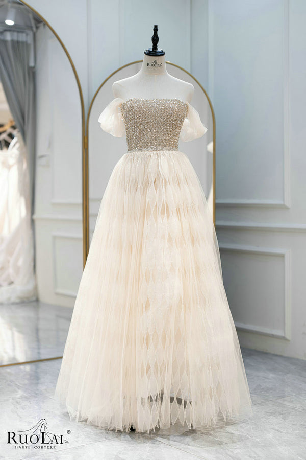 LWC6895 Luxury Off The Shoulder Sequins Corset Evening Dress