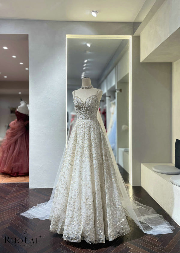 LWC6950 Luxury Spaghetti Strap Sequins Tulle Evening Dress