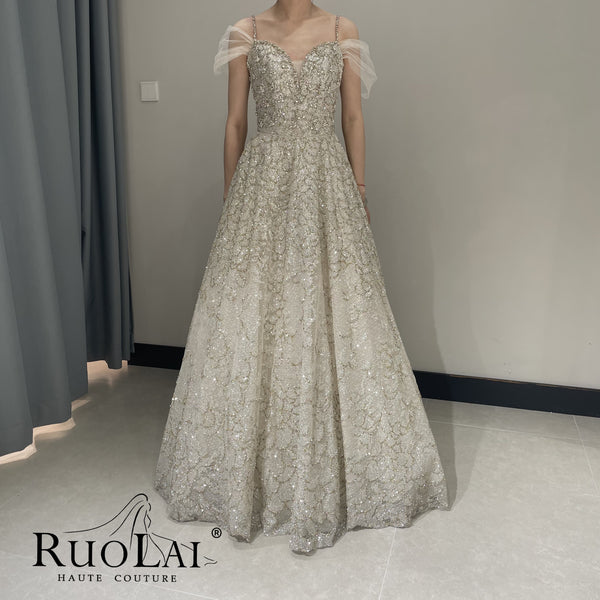 LWC6950 Luxury A-Line Off-Shoulder Shiny Sequin Prom Dresses