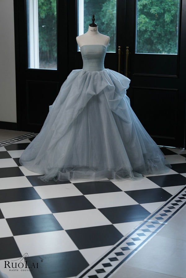 Fluffy New Design Evening Prom Ballgown  Light Blue Evening Gowns Dresses for Girl