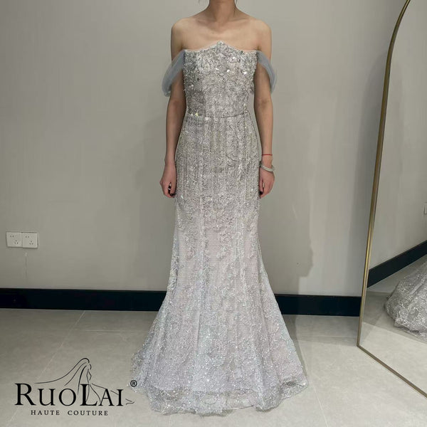 LWC6958 Luxury Beaded Lace Tasse Mermaid Party Dresses