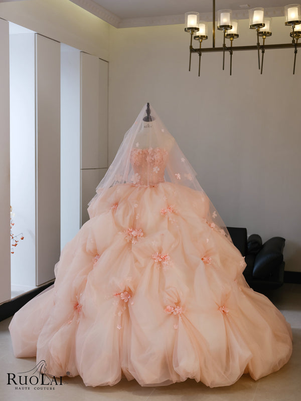 Sweet Style Strapless 3d Ruffle Puffy Prom Formal Party Evening Dress