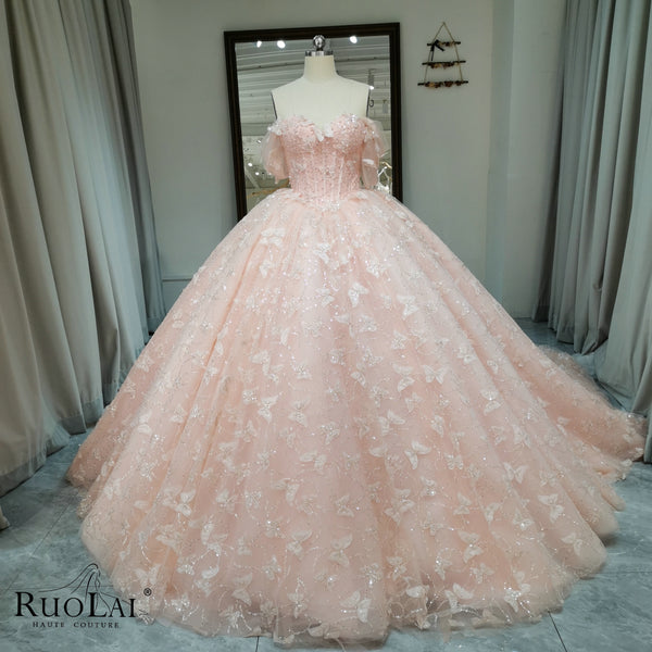 Luxury Sweetheart Beading Tulle With Butterfly Quinceanera Dresses