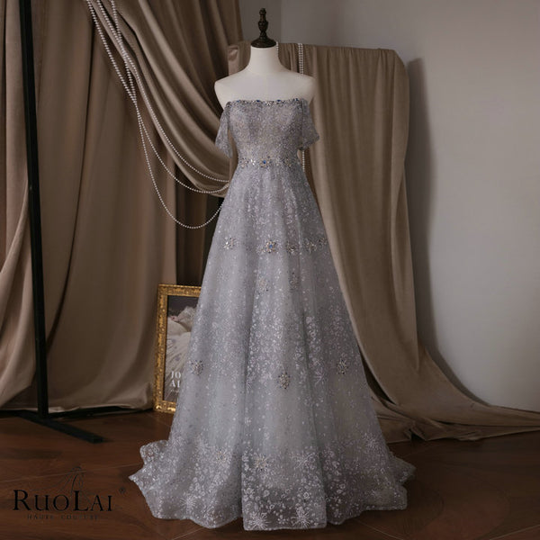 LWC6985 Luxury A-Line Beaded Evening Dress with Diamonds