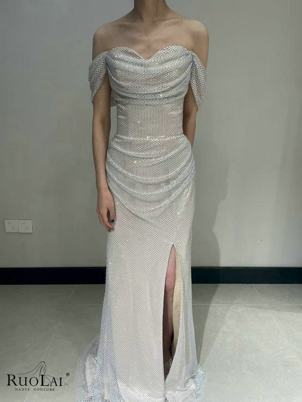 LWC6991 Sparkly Sweetheart Neck Draped Mermaid Evening Dress