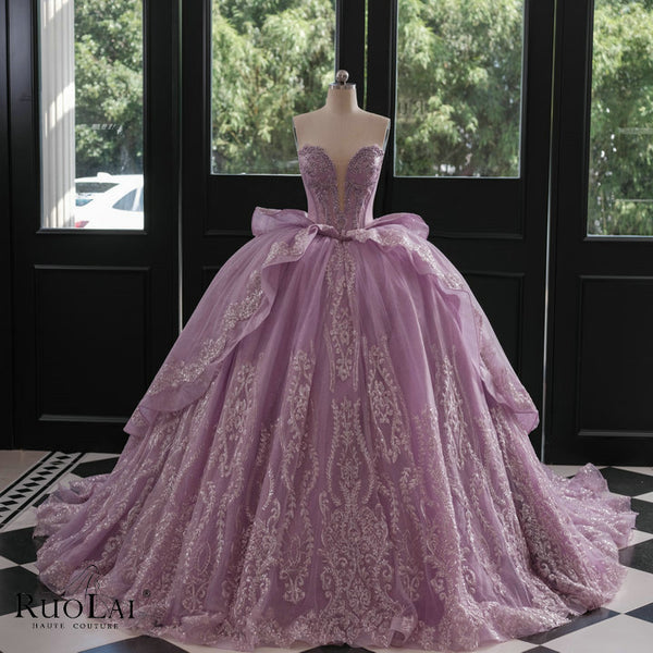 LWC7022 Levander Sleeveless Appliques with Bow Quinceanera Dresss