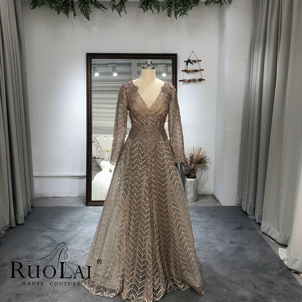 Elegant Dubai Full Lace Pleated Beaded Evening Night Dress for Women