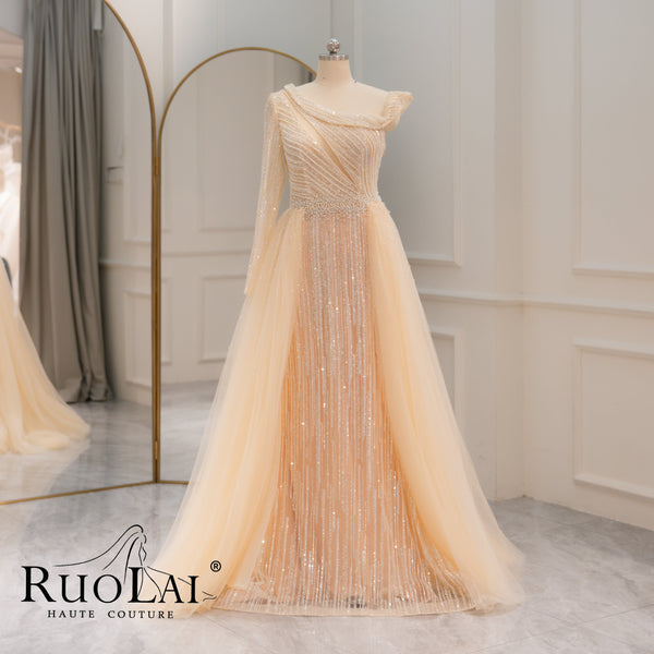 Luxury One-shoulder Beaded Mermaid Tulle Party Dresses for Women