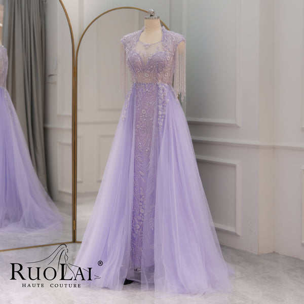 Elegant V-neckline Short Sleeve with Tassels Evening Dress