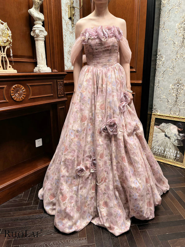 LWCC-30107   Luxury 3D Flower Strapless Ruched Fairy Evening Dresses